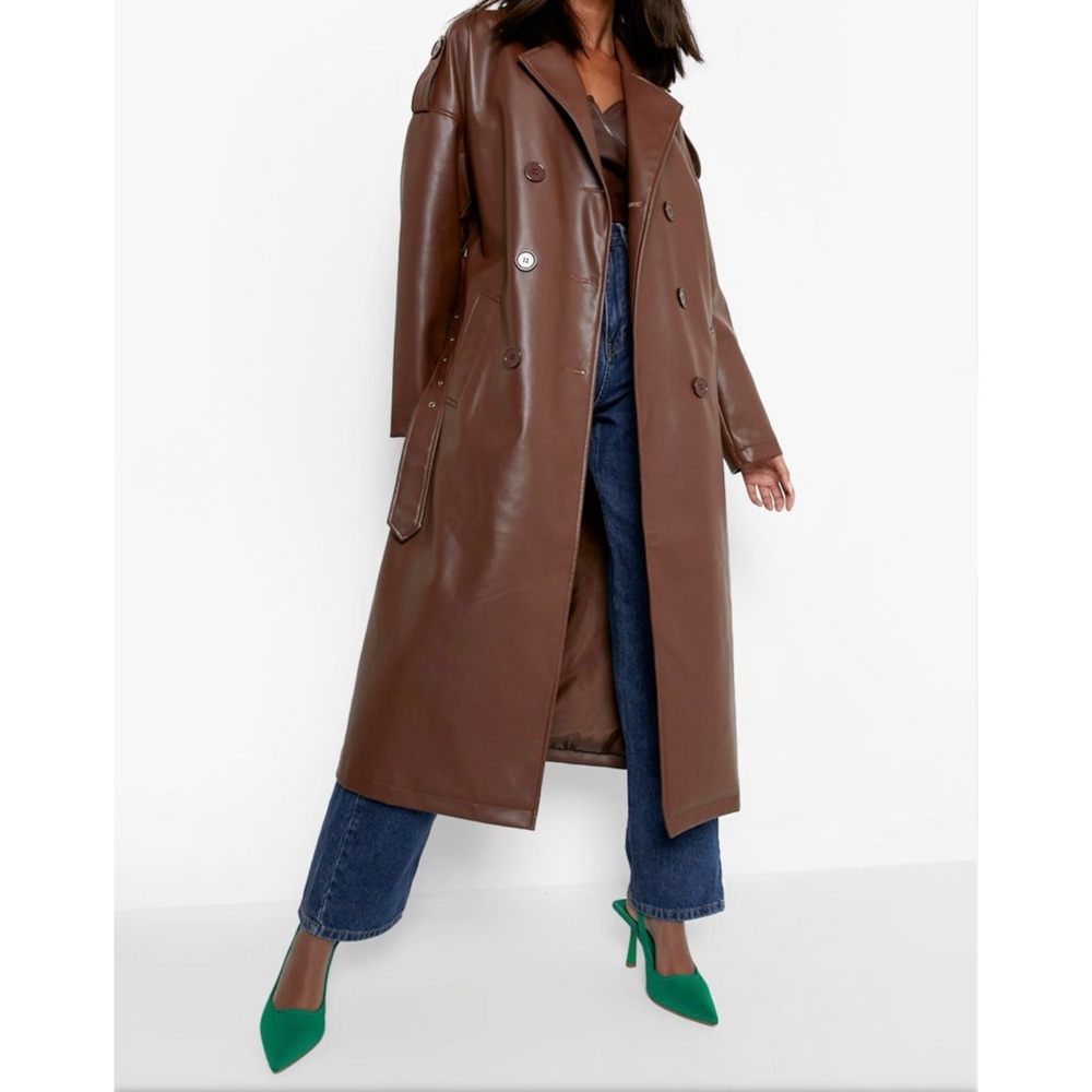 Faux leather trench coat